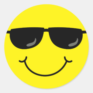 Sticker Rond Visage Emoji cool avec lunettes de soleil