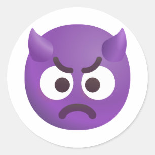 Sticker Rond Visage en colère ombragé avec cornes mignonne Emoj