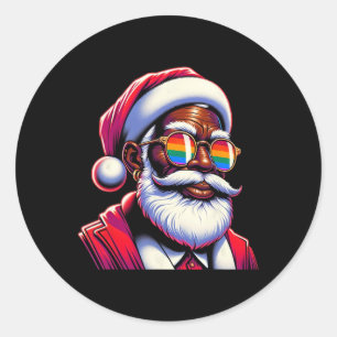 Sticker Rond Visage Gay de Santa Coloré Rétro Lunettes de solei