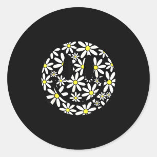 Sticker Rond Visage heureux rétro fleur de marguerite esthétiqu