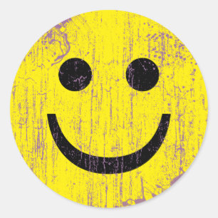 STICKER ROND VISAGE JAUNE - DÉTRUIT ET VIEILLISSÉ