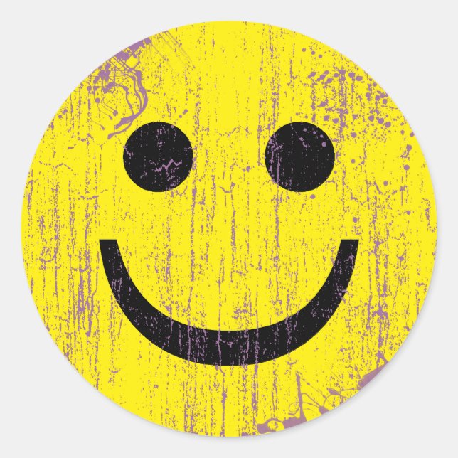 STICKER ROND VISAGE JAUNE - DÉTRUIT ET VIEILLISSÉ (Devant)