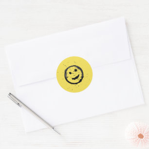Sticker Rond Visage jaune heureux lisse souriant cool