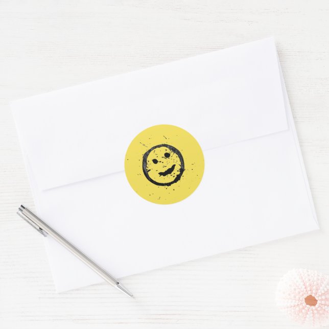 Sticker Rond Visage jaune heureux lisse souriant cool (Enveloppe)