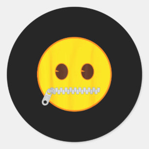 Sticker Rond Visage jaune officiel Emoji bouche fermeture éclai