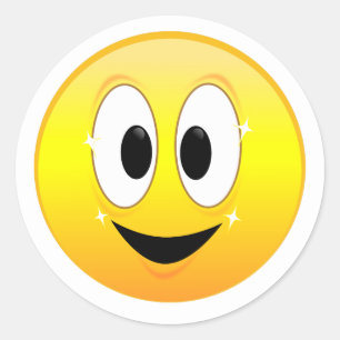 Sticker Rond Visage jaune souriant heureux