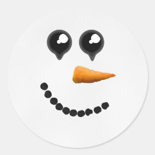Sticker Rond Visage mignon de bonhomme de neige d'hiver