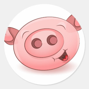 Sticker Rond Visage mignon heureux de porc