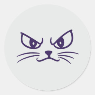 Sticker Rond Visage minimaliste de chat en colère