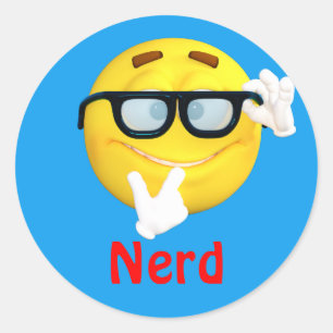 Sticker Rond Visage nerd de bande dessinée d'émoticône d'Emoji