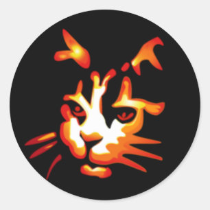 Sticker Rond Visage rougeoyant de chat de Halloween