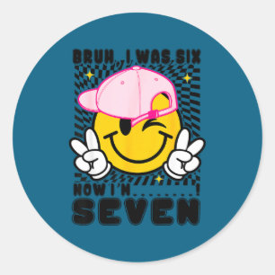 Sticker Rond Visage souriant 7ème anniversaire était 6 7 damier