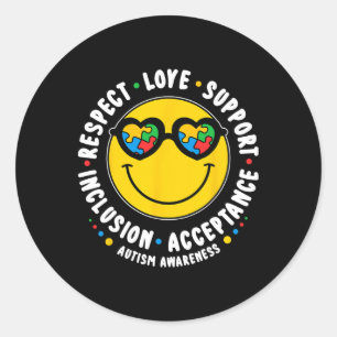 Sticker Rond Visage souriant autiste hommes femmes garçons fill