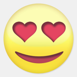 Sticker Rond Visage souriant avec yeux en forme de coeur drôle 