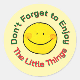 Sticker Rond Visage Souriant Jaune Heureux Profitez des Petites