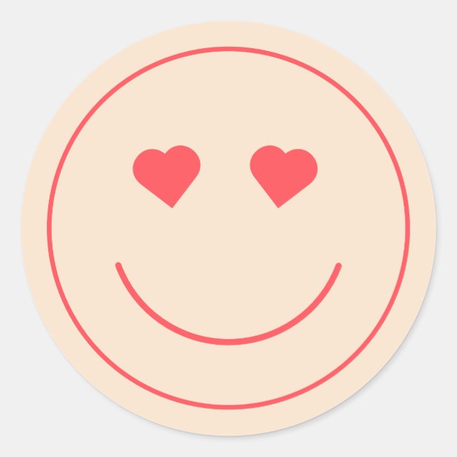 Sticker Rond Visage souriant yeux coeur | Orange (Devant)