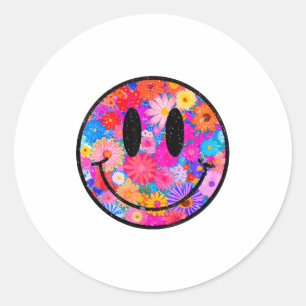 Sticker Rond Visage Sourire Fleur Retro Heureux Prépa Hommes