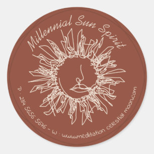 Sticker Rond Visage Spirituel Abstrait en Terracotta Soleil Cél