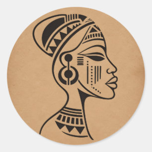 Sticker Rond Visage tribal africain abstrait Art linéaire min