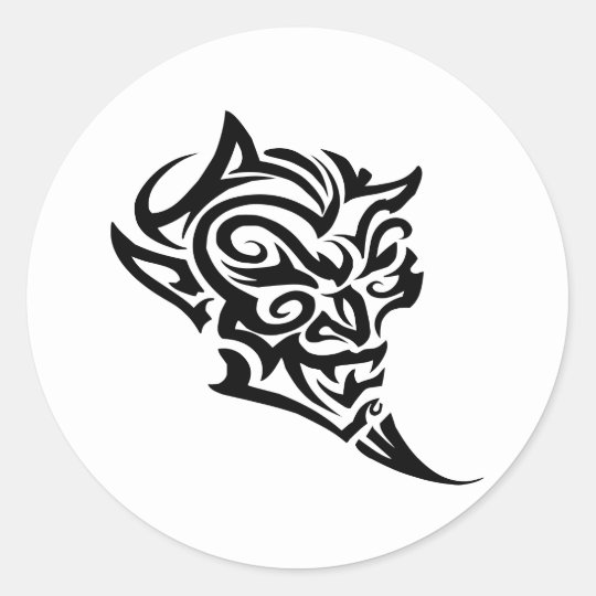 Sticker Rond Visage Tribal Satan De Diable De Tatouage Zazzle Fr