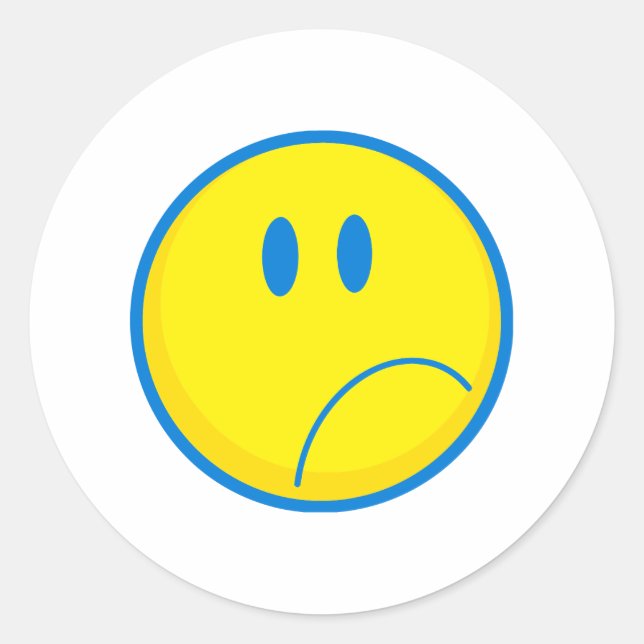 Sticker Rond visage triste et ridicule jaune et bleu (Devant)