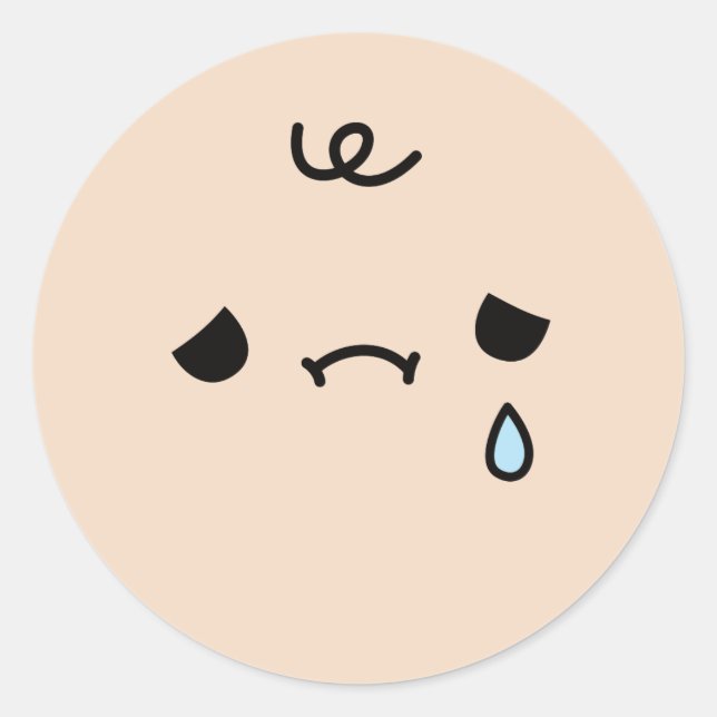 Sticker Rond Visage Triste Mignon Avec Larme Doodle (Devant)