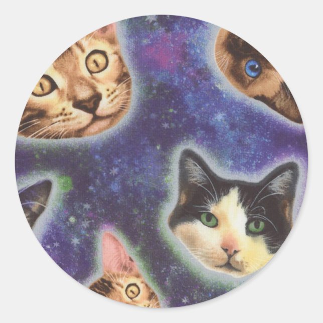 Sticker Rond Visages de chats avec différentes races et motifs (Devant)