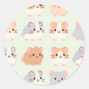 Sticker Rond Visages de hamster mignons motif pastel kawaii