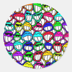 Sticker Rond Visages souriants cool