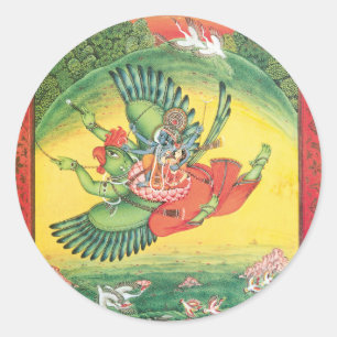 Sticker Rond Vishnu et Lakshmi montant Garuda, le grand