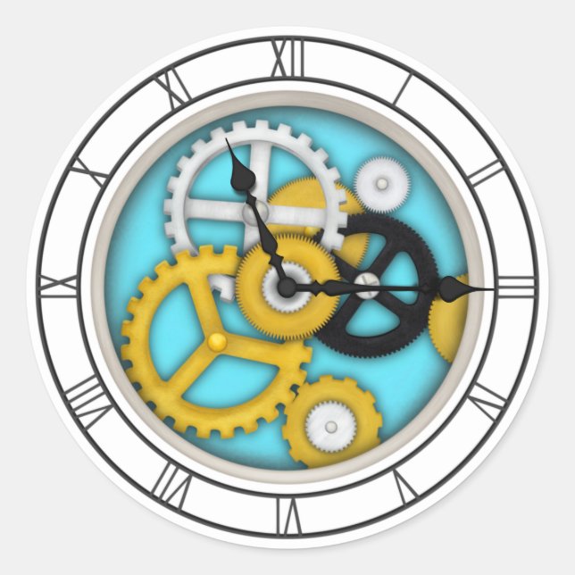 Sticker Rond Visible Horlogerie Roman 3-D Art Illusion Aqua (Devant)