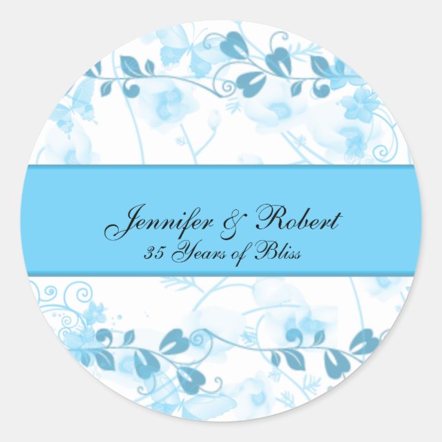 Sticker Rond Visions papillons en bleu anniversaire (Devant)