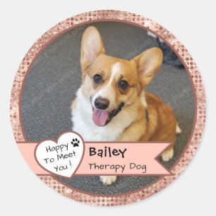 Sticker Rond Visite de chien thérapeutique avec étincelles rose