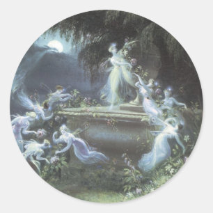 Sticker Rond Visite De Fée vintage Au Lune 1832
