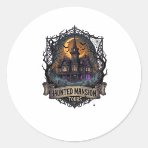 Sticker Rond Visites de manoir hanté Halloween Maison gothique
