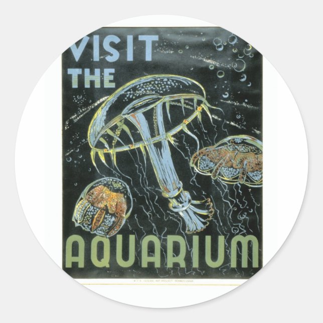 Sticker Rond Visitez l'Aquarium - Poster WPA - (Devant)