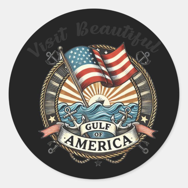 Sticker Rond Visitez Le Beau Golfe D'Amérique (Devant)