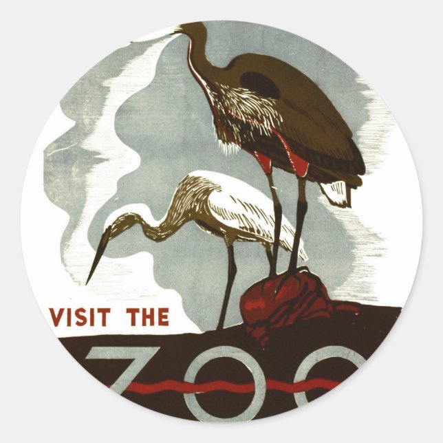 Sticker Rond Visitez le zoo - Poster de WPA - (Devant)