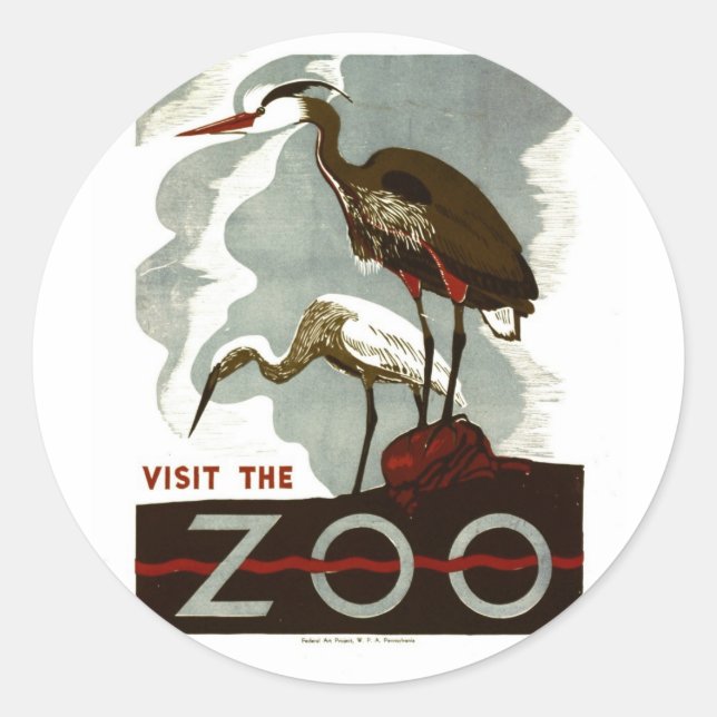 Sticker Rond Visitez le zoo - Poster de WPA - (Devant)