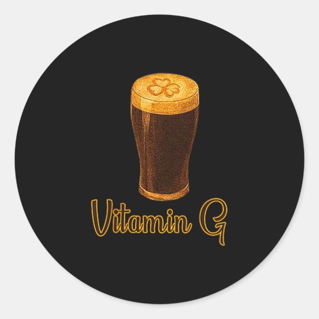 Sticker Rond Vitamin Beer Lucky Shamrock Funny Patrick’s Day Me (Devant)