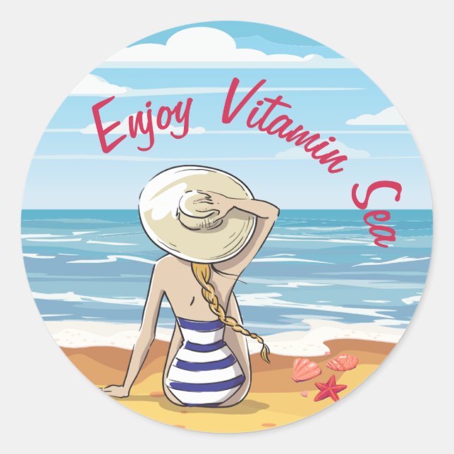 Sticker Rond Vitamin Sea Beach 60s Style (Devant)
