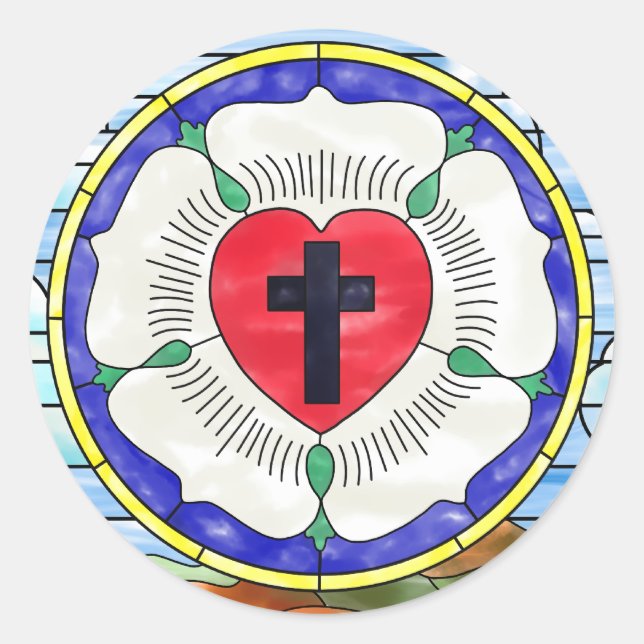 Sticker Rond Vitrail de la Rose de Luther (Devant)