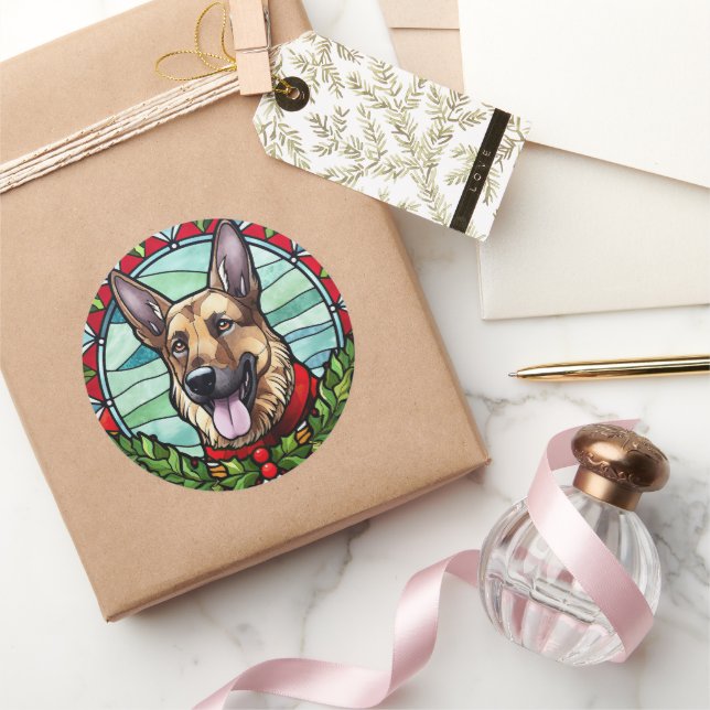 Sticker Rond Vitrail de Noël Berger Allemand (Cadeaux)