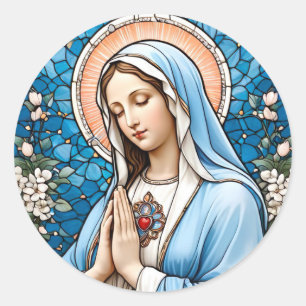Sticker Rond Vitrail de Vierge Marie catholique chrétienne