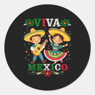 Sticker Rond Viva Mexico Mignon Garçon Mexicain De Dessin Animé