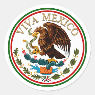 Sticker Rond Viva Mexique Drapeau mexicain avec texte or