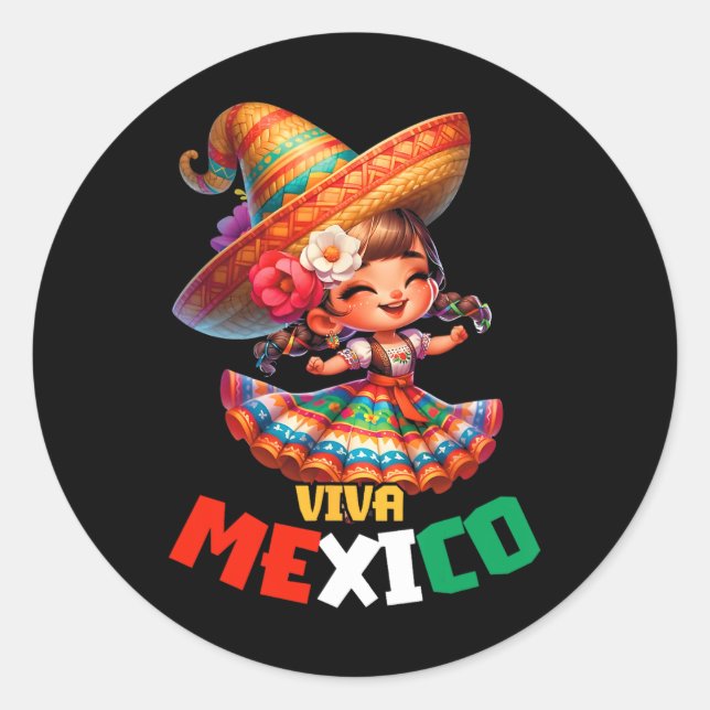 Sticker Rond Viva Mexique Fête de l'Indépendance Mexicaine Fill (Devant)