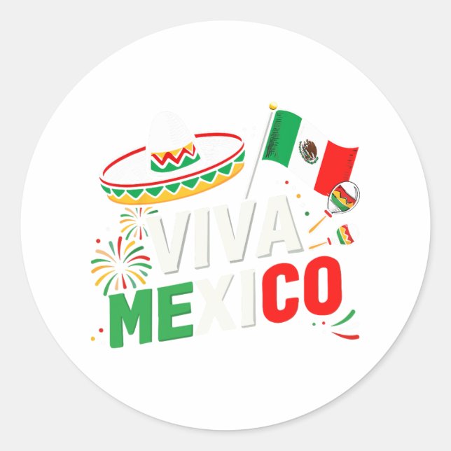 Sticker Rond Viva Mexique Pour La Fête De L'Indépendance Mexica (Devant)