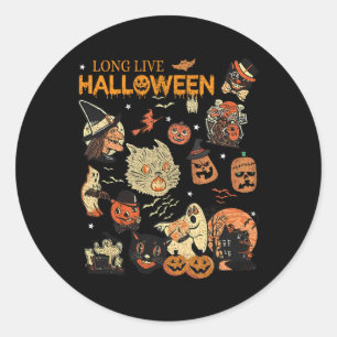 Sticker Rond Vive Halloween Vintage Citrouille sorcier Bl