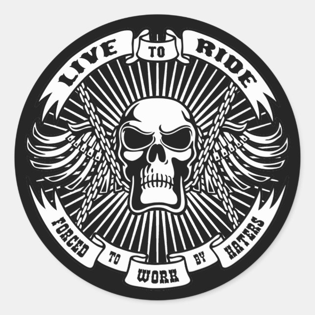 Sticker Rond Vivez à vélo, forcé à travailler (Devant)